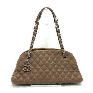 CHANEL Brown Caviar Leather Logo Shoulder Bag